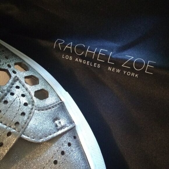 NIB Rachel Zoe "Jaden" Leather Sneakers S8 Sand Metallic Silver Gold MRP $248 - Picture 6 of 12